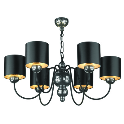 Garbo 6 Light Pendant Pewter with Black/Silver Shades