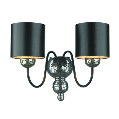 Garbo Double Wall Light Pewter With Black/Silver Shade