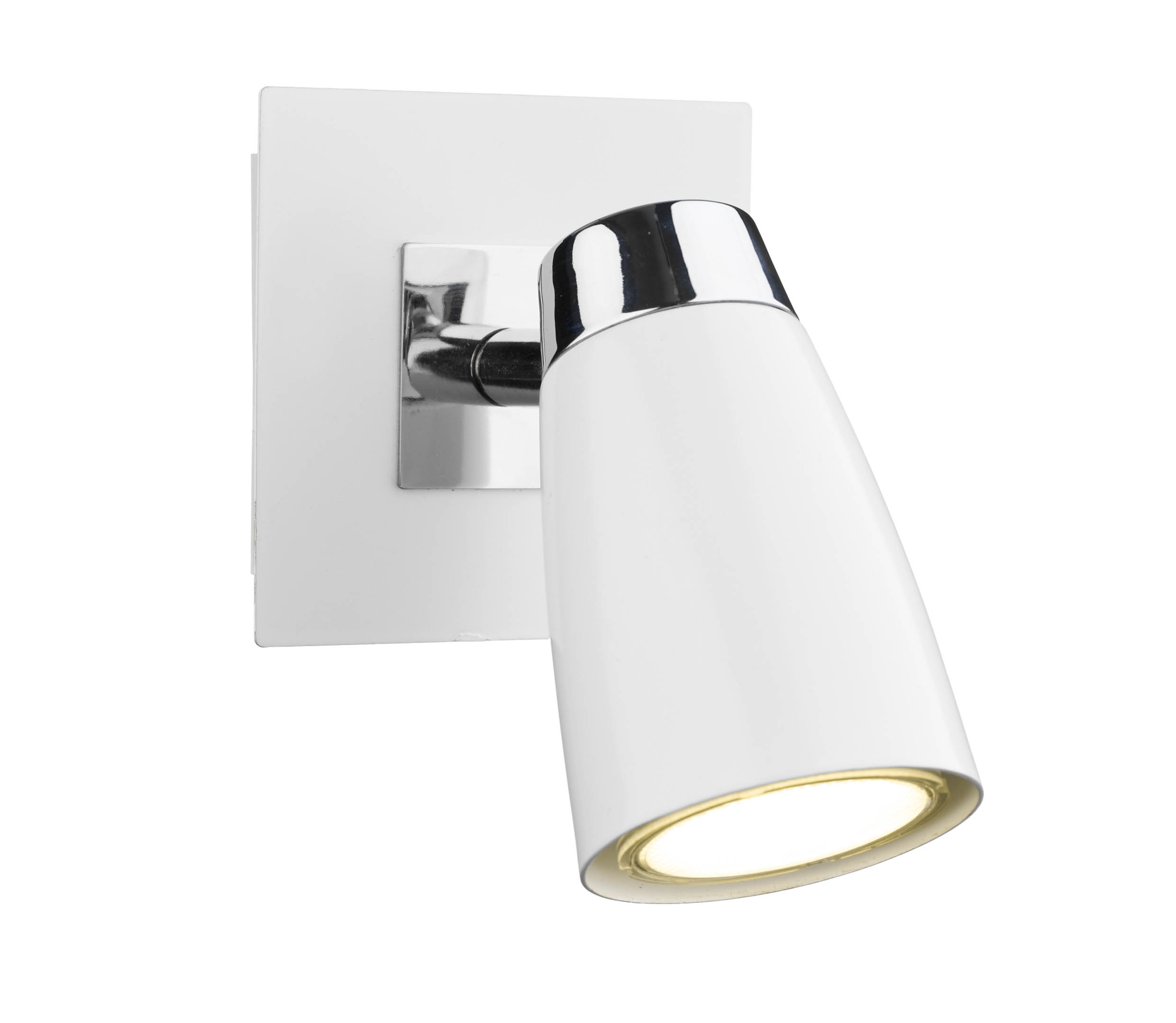 Loft 1 light modern wall spotlight matt white and polished chrome finish (SWITCHED)