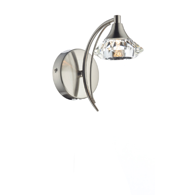 Luther 1 Light Crystal Wall Light Satin Chrome Switched