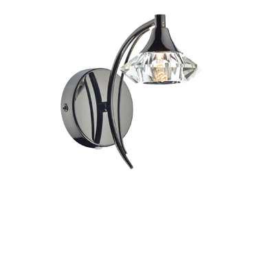Luther 1 Light Crystal Wall Light Black Chrome Switched