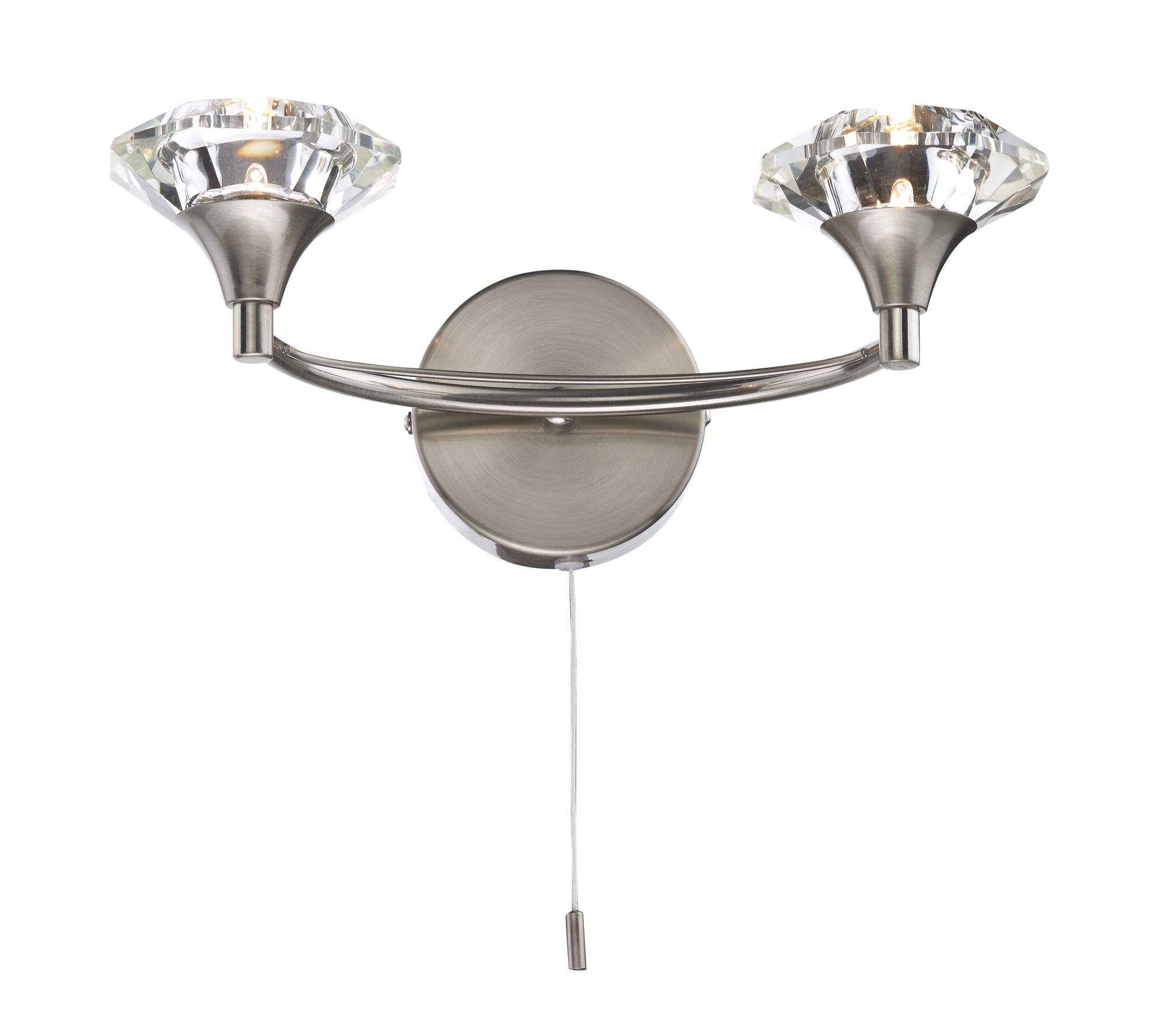 Luther Double Wall Bracket complete with Crystal Glass Satin Chrome
