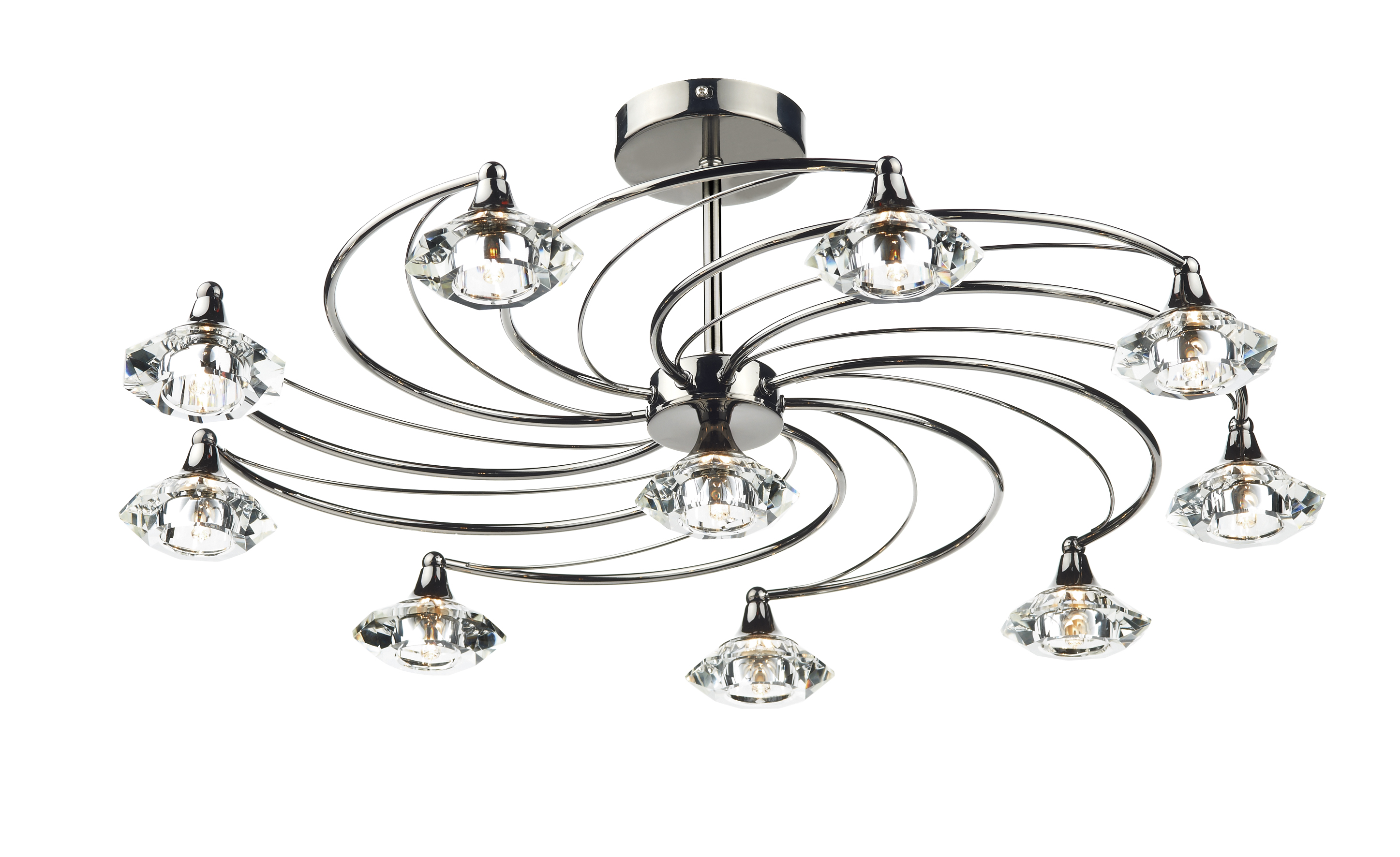 Luther 10 Light Semi Flush complete with Crystal Glass Black Chrome