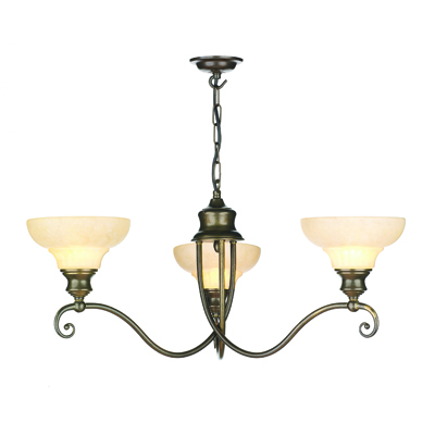 Stratford 3 Light Traditional Ceiling Light Aged Brass Finish Complete With Glass Shades