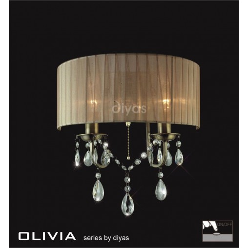 Olivia 2 light wall bracket antique brass and cream 