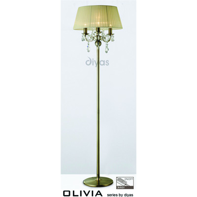 Olivia 3 light floor light antique brass and cream shade